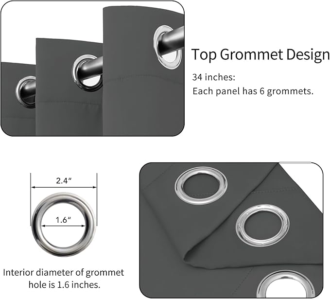 Easy-Going Blackout Curtains for Bedroom, Solid Thermal Insulated Grommet and Noise Reduction Window Drapes, Room Darkening Curtains for Living Room, 2 Panels (34x63 in, Gray)