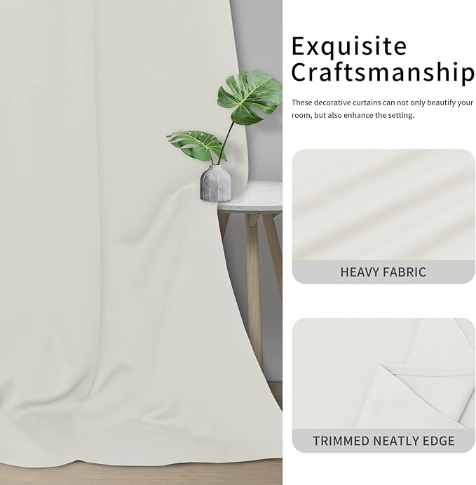 Easy-Going Blackout Curtains for Bedroom, Solid Thermal Insulated Grommet and Noise Reduction Window Drapes, Room Darkening Curtains for Living Room, 2 Panels (42x54 in, Ivory)
