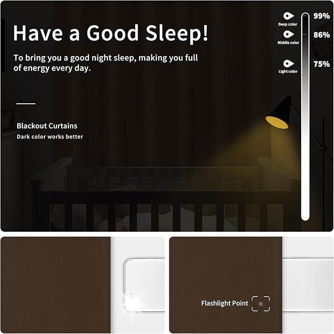 Easy-Going Blackout Curtains for Bedroom, Solid Thermal Insulated Grommet and Noise Reduction Window Drapes, Room Darkening Curtains for Living Room, 2 Panels (42 x 63 in, Brown)