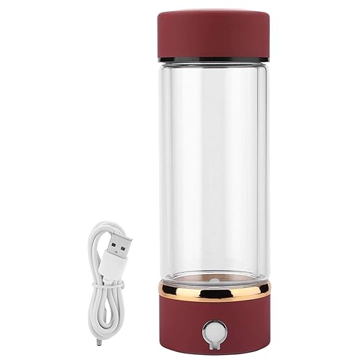 Omabeta 420ml Hydrogen Rich Water Cup Bottle Portable USB Hydrogen Water Generator with Bottom Cushion for Adult Sports Outdoor Office, Rechargeable Portable Glass Hydrogen Water Generator Bottle