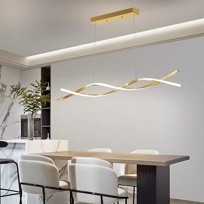 Modern Ceiling Pendant Light, with Remote Control Dimmable 3 Color Mode & Brightness Ceiling Lamp, Anti-Flicker Dining Light Fixture for Kitchen, Dining Room (Gold)