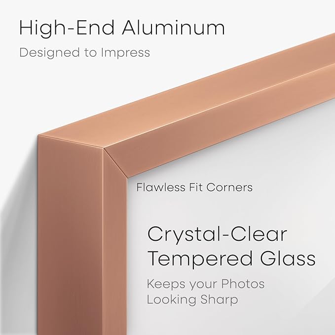 Homeforia 24 x 36 Poster Frame Rose Gold, Premium 24x36 Puzzle Frame Metal Matted to 20x30 Photo, 36 x 24 Picture Frame with Mat for 20 x 30 Photo, Tempered Glass, Wall Hook Included, Set of 1
