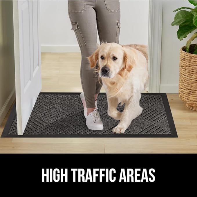 GORILLA GRIP 100% Waterproof All-Season WeatherMax Doormat US Designed Natural Rubber, Stain and Fade Resistant, Low Profile Indoor Outdoor Door Mats, Easy Clean Patio Mat, 17x29, Gray Diamond