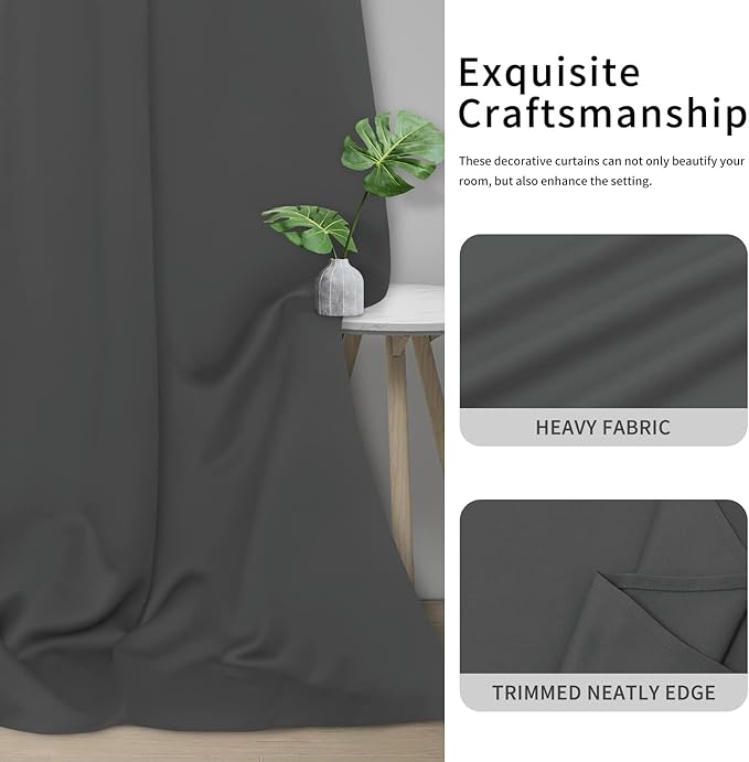 Easy-Going Blackout Curtains for Bedroom, Solid Thermal Insulated Grommet and Noise Reduction Window Drapes, Room Darkening Curtains for Living Room, 2 Panels (34x63 in, Gray)