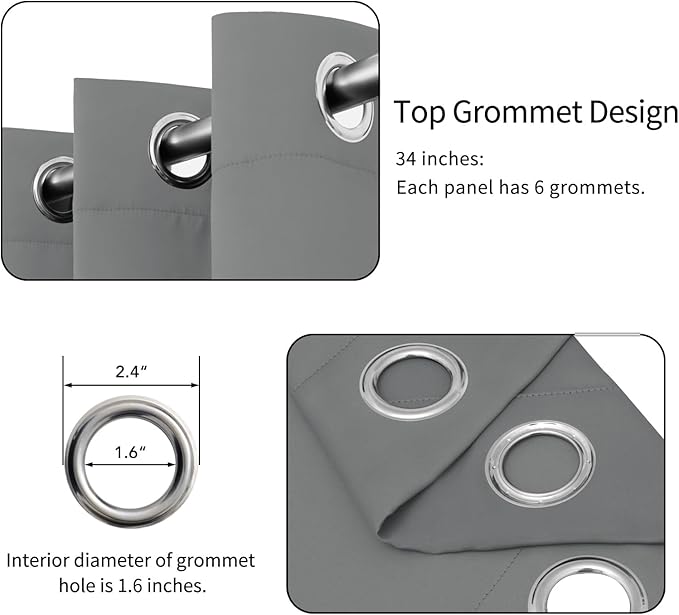 Easy-Going Blackout Curtains for Bedroom, Solid Thermal Insulated Grommet and Noise Reduction Window Drapes, Room Darkening Curtains for Living Room, 2 Panels (34x84 in, Light Gray)