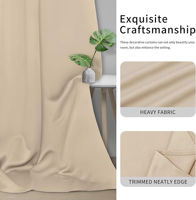 Easy-Going Blackout Door Curtains for Bedroom, Solid Thermal Insulated Grommet and Noise Reduction Window Drapes, Room Darkening Curtains for Living Room, 1 Panel (100x96 in, Beige)