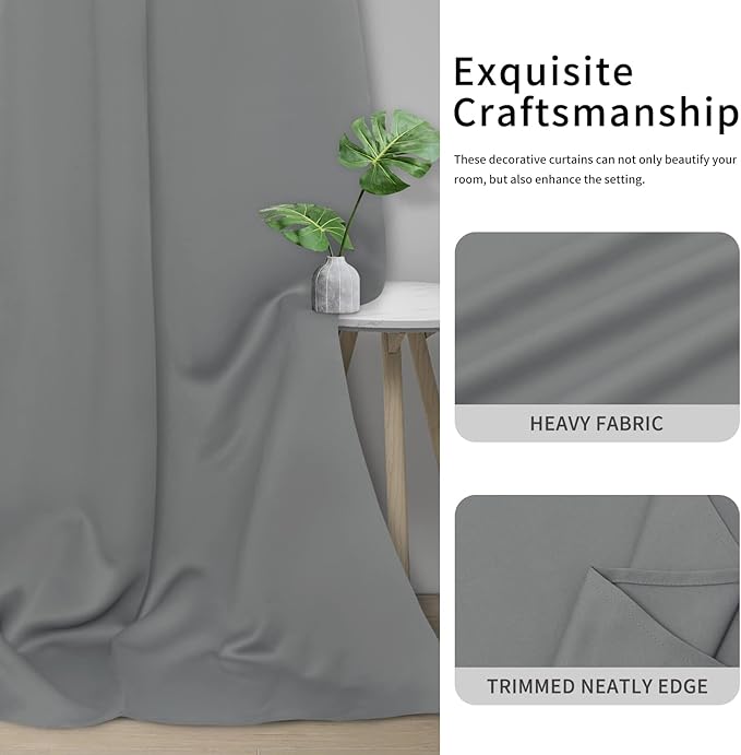 Easy-Going Blackout Curtains for Bedroom, Solid Thermal Insulated Grommet and Noise Reduction Window Drapes, Room Darkening Curtains for Living Room, 2 Panels (34x54 in, Light Gray)