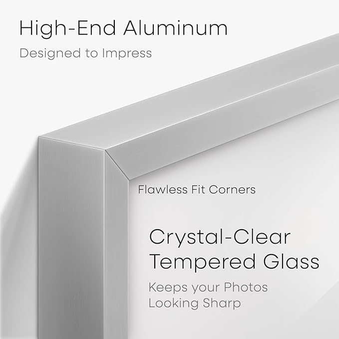 Homeforia 15x15 Picture Frame Silver, High End Metal 15 x 15 Square Frame with Mat 11 x 11 Photo, 15x15 Poster Frames Matted to 11x11 Print, 15 by 15 Hanging Frames, Tempered Glass, Wall Kit, Set of 1