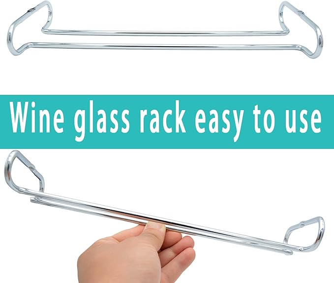 10 Inch Wine Glass Rack Under Cabinet Shelf Stemware Storage Hanging Hanger Organizer Glasses Holder with Drying Under Counter Metal for Kitchen and Bar Set of 4 Silver