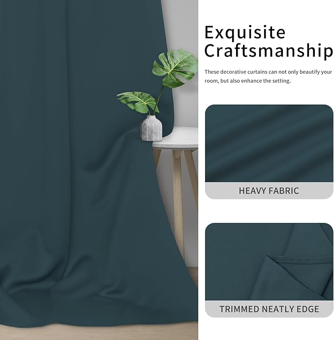 Easy-Going Blackout Door Curtains for Bedroom, Solid Thermal Insulated Grommet and Noise Reduction Window Drapes, Room Darkening Curtains for Living Room, 1 Panel (100x96 in, Bluestone)