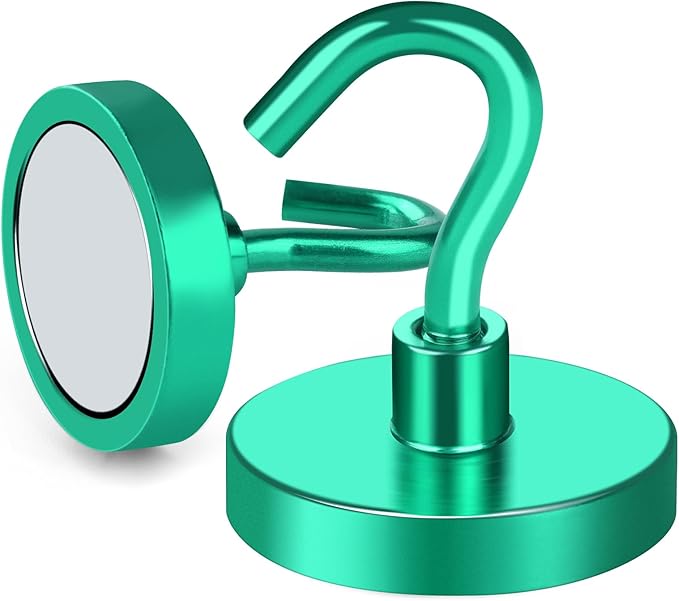 MIKEDE Strong Magnetic Hooks, 110Lbs Heavy Duty Magnetic Hooks for Cruise, Neodymium Earth Magnets with Hooks for Hanging, Super Metal Industrial Magnets for Grill, Storage (Green,10 Pack)