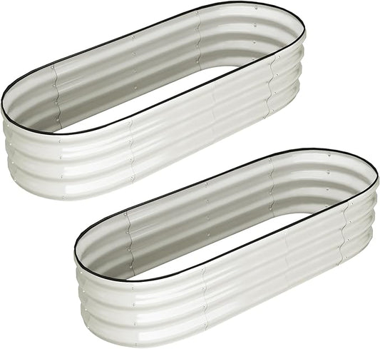 2 Pcs 4.5x2x2ft Oval Raised Garden Bed, Galvanized Raised Beds,Open-Ended Base Metal Raised Planter Beds,Garden Bed Outdoor,Planter Raised Boxes for Vegetables, Flowers,Tool-Free Asse,White