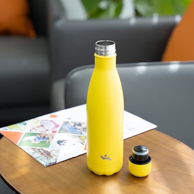 Insulated Water Bottles,25 oz Double Wall Stainless Steel Vacumm Metal Flask for Sports Travel,Yellow