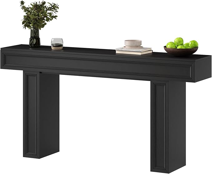 Rresyet 63 Inch Long Console Table, Sofa Table Behind Sofa, Wooden Entryway Table, Farmhouse Entryway Table for Entry, Hallway, Living Room (Black)
