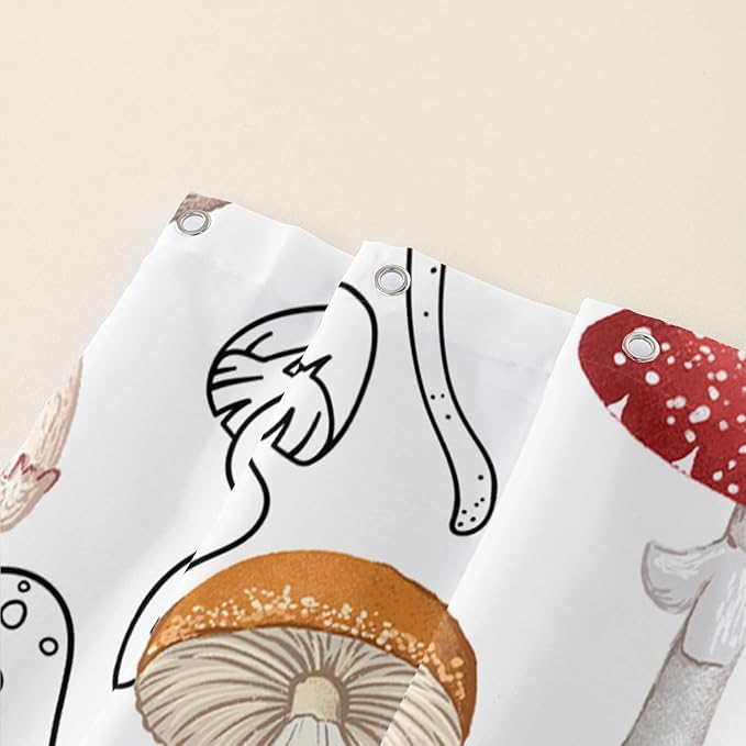 AILONEN Cartoon Mushroom Shower Curtain,Modern Shabby Chic Plants Fungus Themed Waterproof Bath Curtain,Minimalist Curtain for Bathroom Decor, 72" W x 84" H