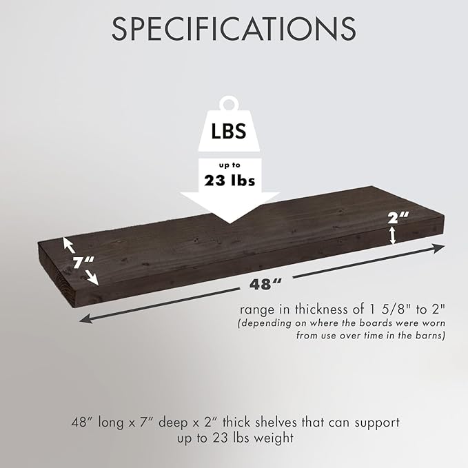 Urban Legacy Reclaimed Barnwood Planks | Floating Shelves for Wall w/Flush Mount Shelf Bracket Set Included | Set of 2 (Coffee Bean, 48" x 7" x 2"