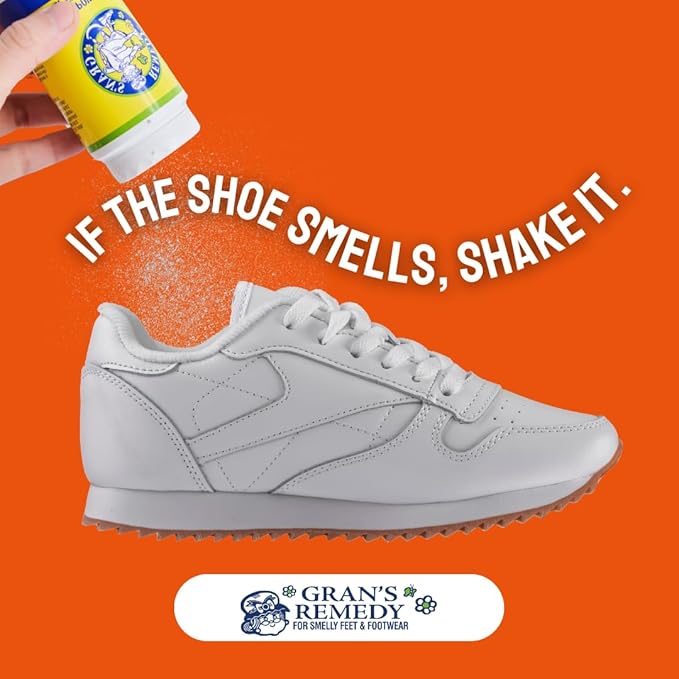 Gran's Remedy Shoe Deodorizer and Foot Powder for Smelly Feet - Effective Shoe Odor Eliminator in Travel Size - Absorbs Sweat and Moisture for Shoes and Feet - Unscented