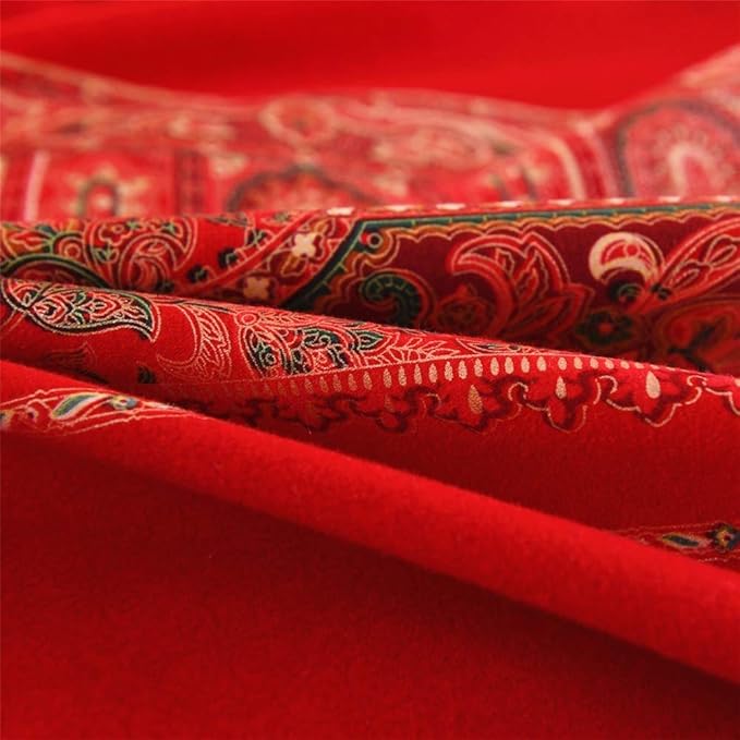 ABREEZE Twin Duvet Covers, Bohemian Retro Bedding Set, Coloful Mandala Down Comforter Cover, Boho Floral Style Quilt Cover, 100% Brushed Cotton, 1 Duvet Cover and 2 Pillow Shams,Red
