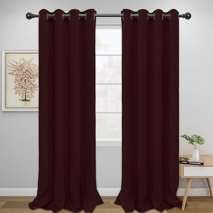 Easy-Going Blackout Curtains for Bedroom, Solid Thermal Insulated Grommet and Noise Reduction Window Drapes, Room Darkening Curtains for Living Room, 2 Panels (52x108 in,Wine)
