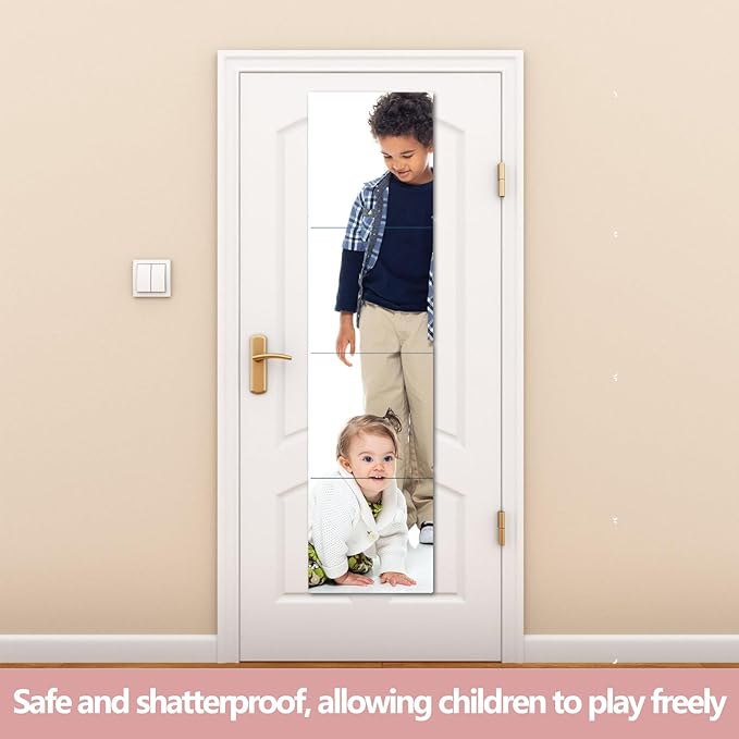 Unbreakable Full Length Wall Mirror,The Door Mirror,4Pack 14''x14'',Acrylic Kids Shatterproof Plexiglass Long Mirrors for Bedroom Closet,Children Non Glass Stick on Mirrors