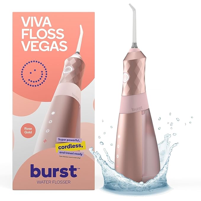 Burst Electric Water Flosser for Teeth Cleaning (3 Modes/Rose Gold) | Cordless | Plaque Removal Between Braces & Dental Work | Portable Floss | Refillable 110mL Tank