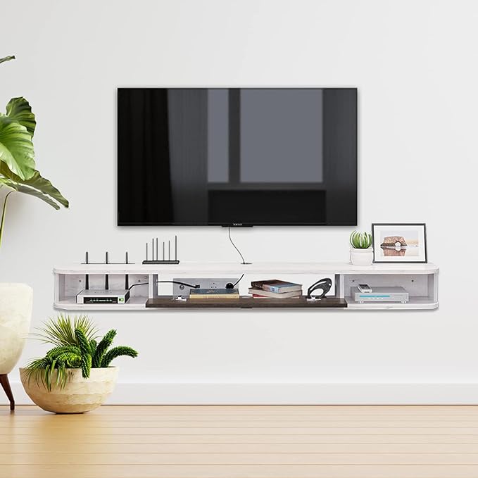 Pmnianhua Modern Floating TV Stand, 47'' Wall-Mounted Media Console with Storage for Bedroom, Living Room (Grey-White)