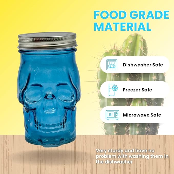 Generic 14 oz Colorful Skull Glass Mason Jar – Mix & Match 7 Vibrant Colors, Large & Durable! (Red)