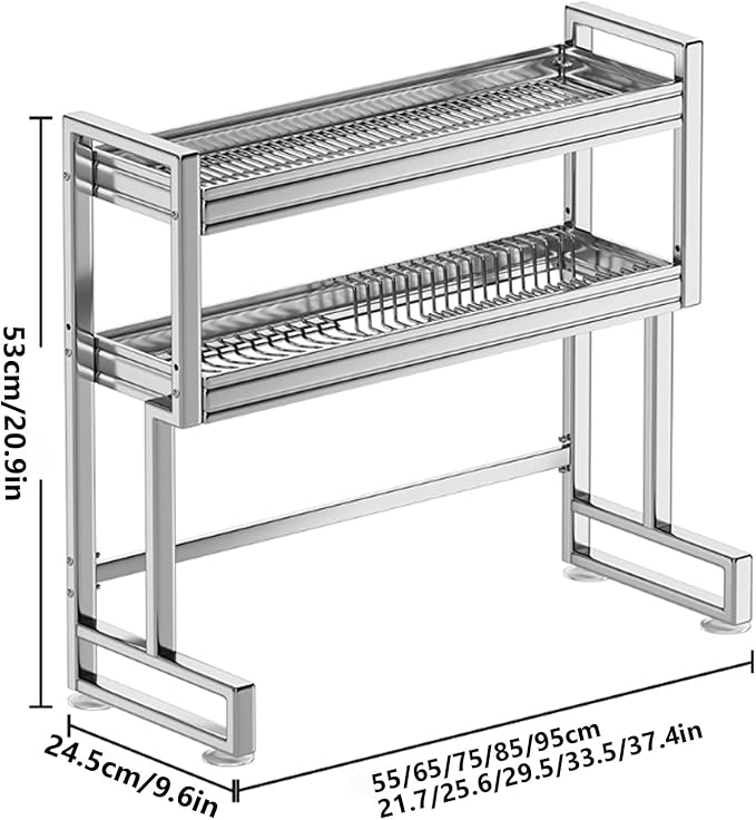 Kitchen Sink Rack Sink Above The Dish Drain Dish Washing Rack Stainless Steel Multifunctional Dish Storage Rack,Over The Sink Drying Rack for Dishes(2,55cm/21.7in)