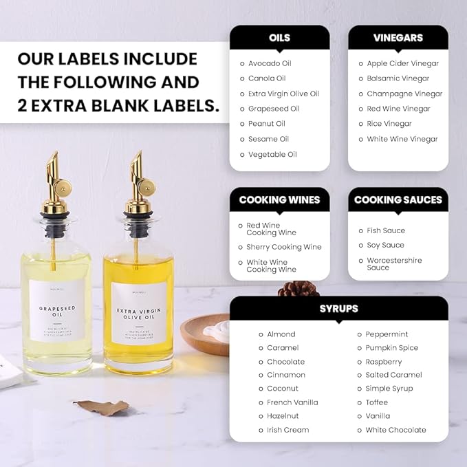 Molimoli - Premium Olive Oil Dispenser Bottles for Kitchen with Pourer - Oil and Vinegar Dispenser Set, Glass Dispenser for Kitchen, Dispenser Bottle of 350ml - Set of 2