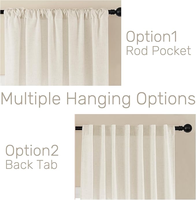 Joydeco Linen Curtains 2 Panel Set - Light Filtering, Ivory on Linen, 96 Inch for Living Room, Cream Drapes With Rod Pocket Back Tab (96" L x 37" W)