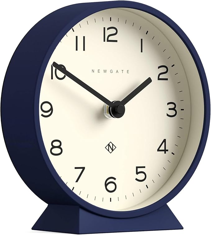 NEWGATE® M Mantel Echo Desk Clock | Modern Round Design | Navy Blue | Easy to Read Numbers | Contemporary Style for Desk, Table, Shelf or Bedside