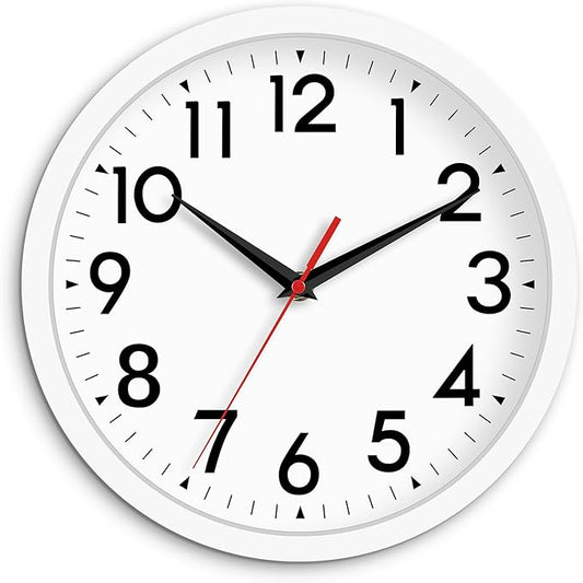 12 Inch Wall Clock Battery Operated Silent Non Ticking Analog Modern Decorative for Office Kitchen Outdoor Living Room Classroom Bedroom Bathroom School(White)