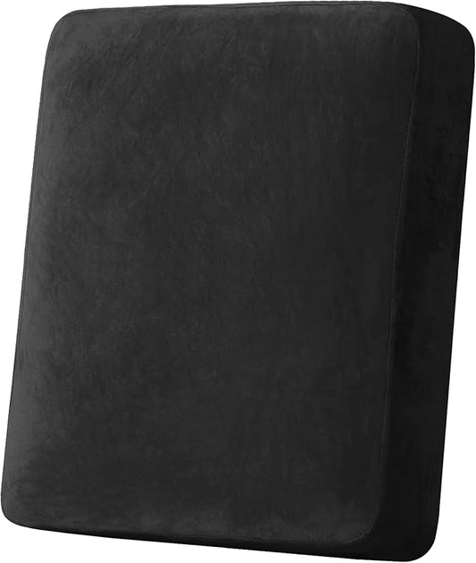 H.VERSAILTEX Velvet Stretch Couch Cushion Cover Plush Cushion Slipcover for Chair Cushion Furniture Protector Seat Cushion Sofa Cover (1 Piece Armchair Cushion Covers, Black)