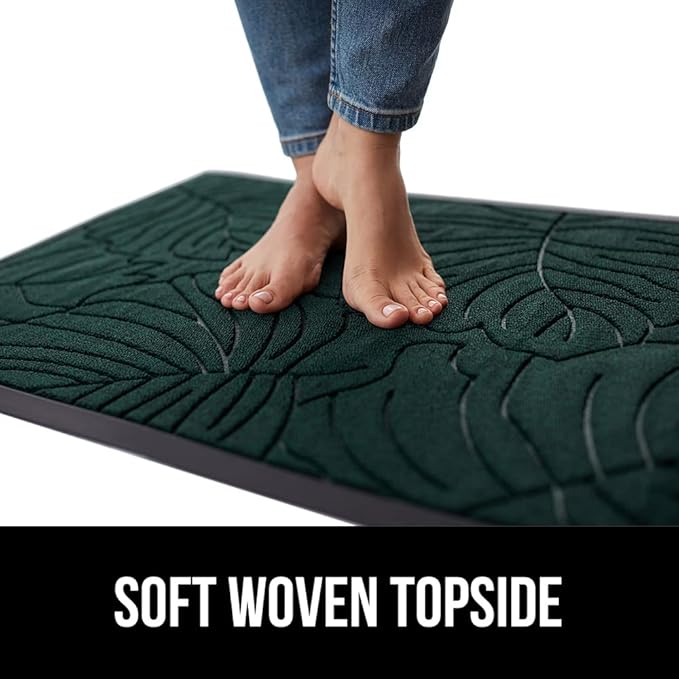 GORILLA GRIP 100% Waterproof All-Season WeatherMax Doormat 35x23, US Designed Natural Rubber, Stain and Fade Resistant, Low Profile Indoor Outdoor Door Mats, Easy Clean Patio Mat, Green Palm