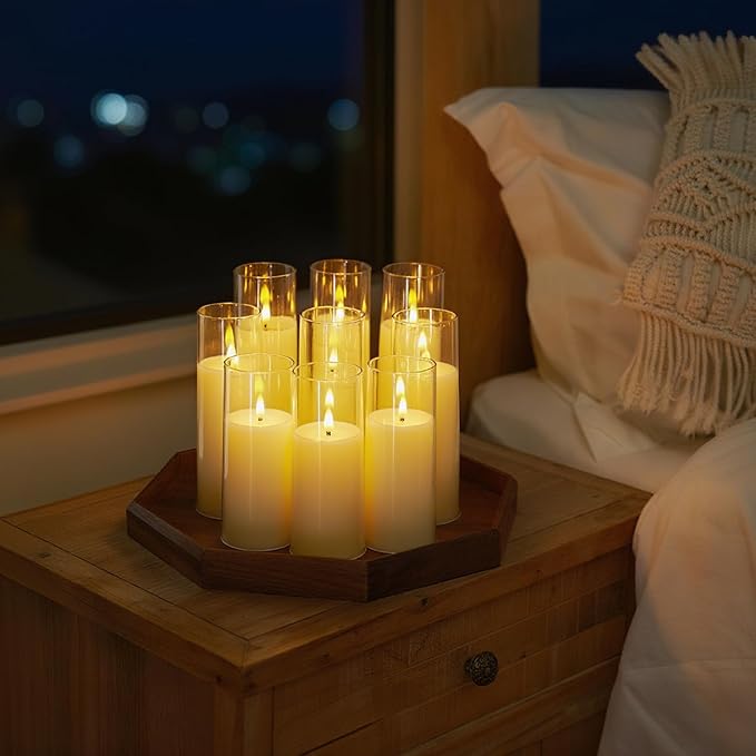 Homemory Ivory Acrylic Flameless LED Candles, Battery Operated with Remote Control and Timer, Electric Fake Candles for Wedding, Home Decor, Set of 9