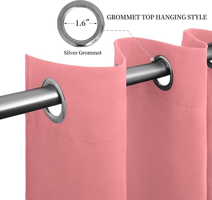 Easy-Going Blackout Curtains for Bedroom, Solid Thermal Insulated Grommet and Noise Reduction Window Drapes, Room Darkening Curtains for Living Room, 2 Panels (52x84 in,Pink)