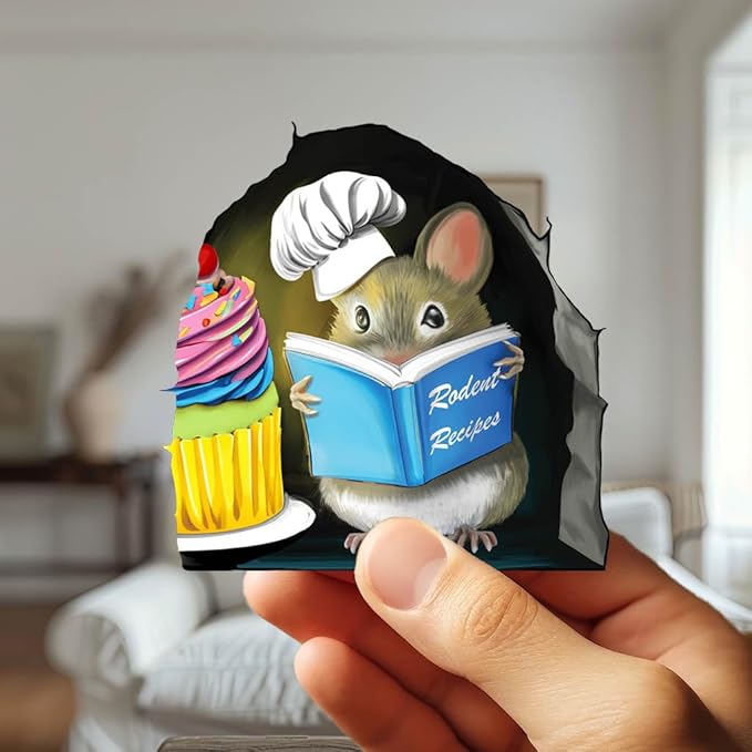 Adorable Pastry Mouse Reading Book Wall Sticker Decal – Kids Room, Classroom, Home Decor, Bookcase, Book Lover Gift, Children's Bedroom, Nursery, Cute Mouse, MICESTERPIECE