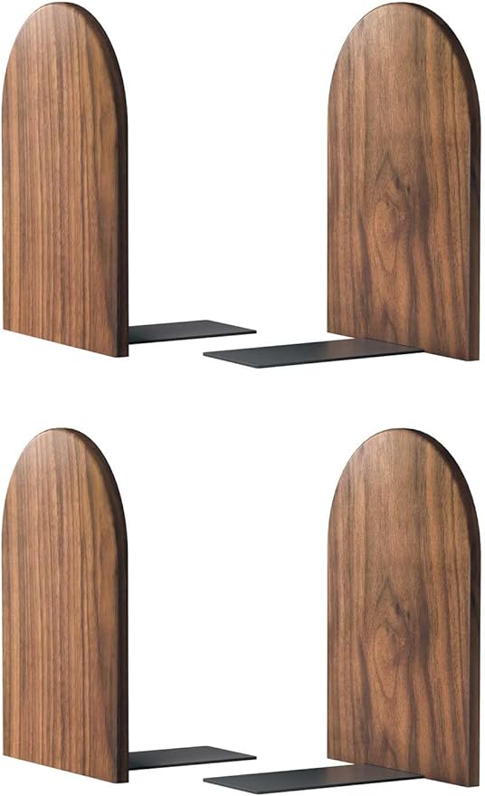 Large Bookend Hold Heavy Books- 7x4x5in 2 Pack Wood Bookends for Heavy Books Heavy Duty Walnut Book Ends for Men Wood Bookends for Office Desk Non-Skid