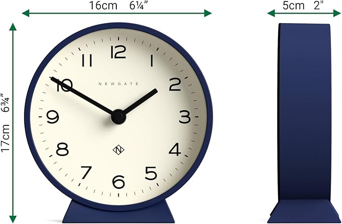 NEWGATE® M Mantel Echo Desk Clock | Modern Round Design | Navy Blue | Easy to Read Numbers | Contemporary Style for Desk, Table, Shelf or Bedside