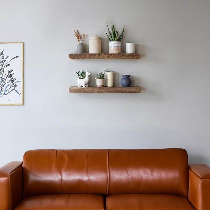 Urban Legacy Reclaimed Barnwood Planks | Floating Shelves for Wall w/Flush Mount Shelf Bracket Set Included | Set of 2 (Natural, 30"x 4.5"x 2")