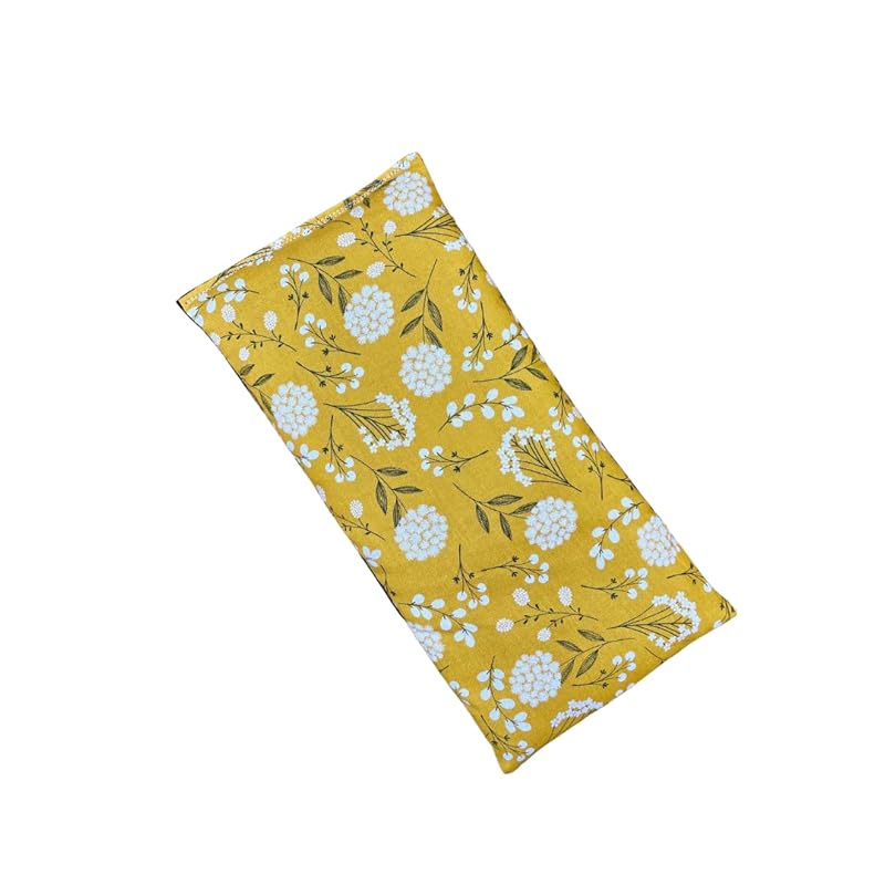 Large Microwave Heating Pad with Flax Seed, Scented or Unscented, Good For Back Pain or Cramps, Moist Heat Therapy or Ice Pack, Microwavable Bean Bag, 6" x 12" (Mustard Floral, No Added Herbs)