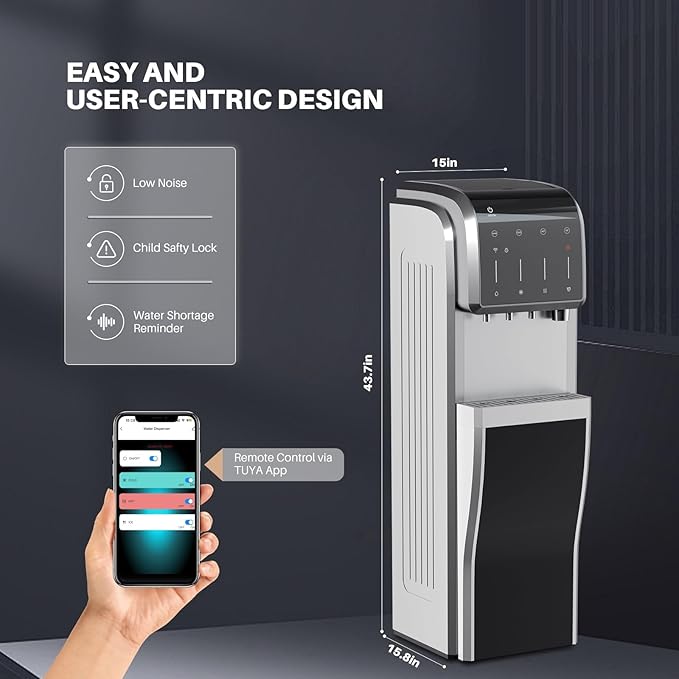 ICEPURE Multi-Function WiFi Water Cooler with Bullet and Crushed/Chewable Ice Maker, 5 Gallon Bottle Bottom Loading, Hot Cold Water Dispenser Built-in Ice Machine Combo, 35lbs/24H, Stainless Steel