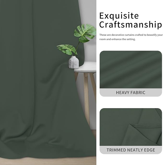 Easy-Going Blackout Curtains for Bedroom, Solid Thermal Insulated Grommet and Noise Reduction Window Drapes, Room Darkening Curtains for Living Room, 2 Panels(42x63 in, Greyish Green)
