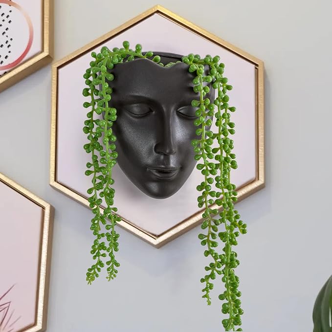 GDYOOSHOW 6.7" Tall Hanging Planter Wall Flower Pot for Garden Balcony Indoor or Outdoor (Black Resin)