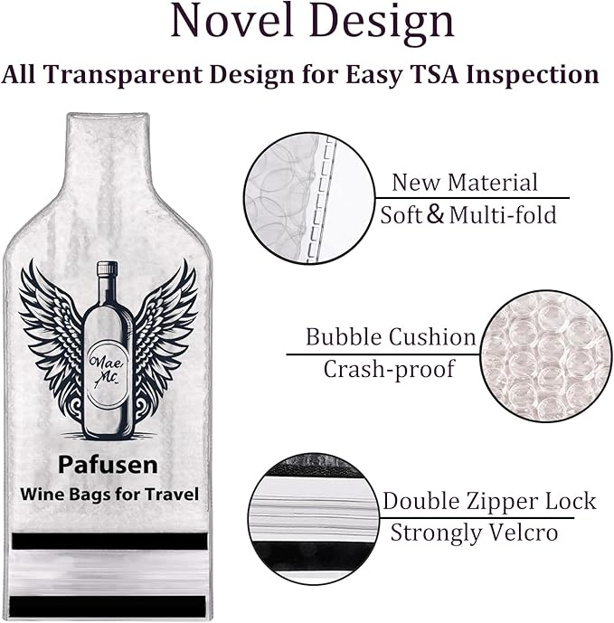 Pafusen 4 Pack Wine Bottle Travel Protector Bags, Wine Bags for Travel Reusable, Wine Travel Bags for Wine Bottles Airplane Car Cruise Suitcase Luggage, Leak Proof Insulated Wine Sleeves