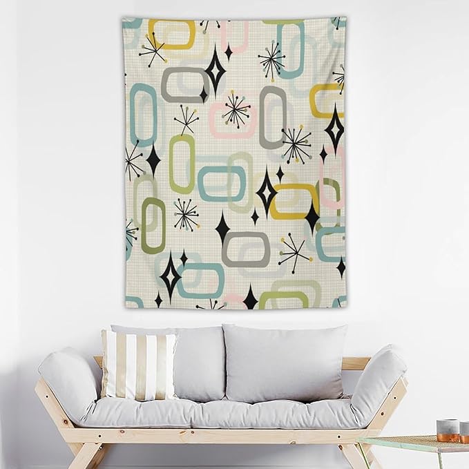 ICMOLYYENLO Boho Medieval Cat Tapestry, Abstract Atomic Starburst Geometric Aesthetic Art Wall Hanging For Bedroom Living Room Dormitory 60x60 Inches