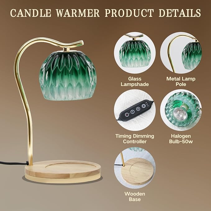 GEEZO Fragrance Candle Warmer Lamp，Electric Candle Warmer with Timer & Dimmer，Mom Christmas Birthday Gifts for Women, House Warming Gifts New Home Bedroom Decor