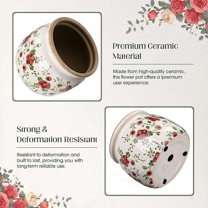 1 Pcs Vintage Planter Large Ceramic Plants Pot Red Plum Crack Cottage Scroll Vase Flower Vase Pot Indoor Plants Home Kitchen Decor Farmhouse Antique Decorative Gift