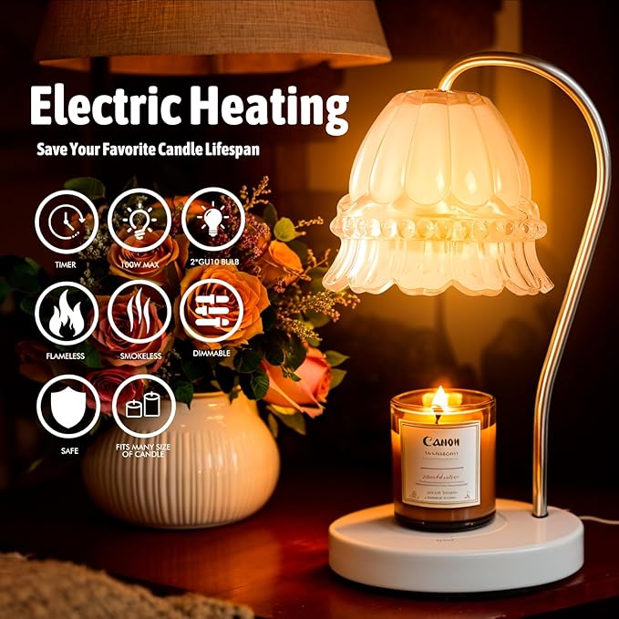 GEEZO Fragrance Candle Warmer Lamp，Electric Candle Warmer with Timer & Dimmer，Mom Christmas Birthday Gifts for Women, House Warming Gifts New Home Bedroom Decor
