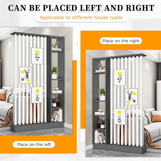 Wall Room Divider,Freestanding Room Divider with Shelves,Wood Room Divider Screen with Storage Cabinet, Wall Divider for Room Separation, for Home Office Decorative C 39.4×9.4×78.7in